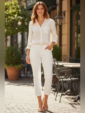 Talbots Petites White Capri Pants Sailor Button Detail Size 2P